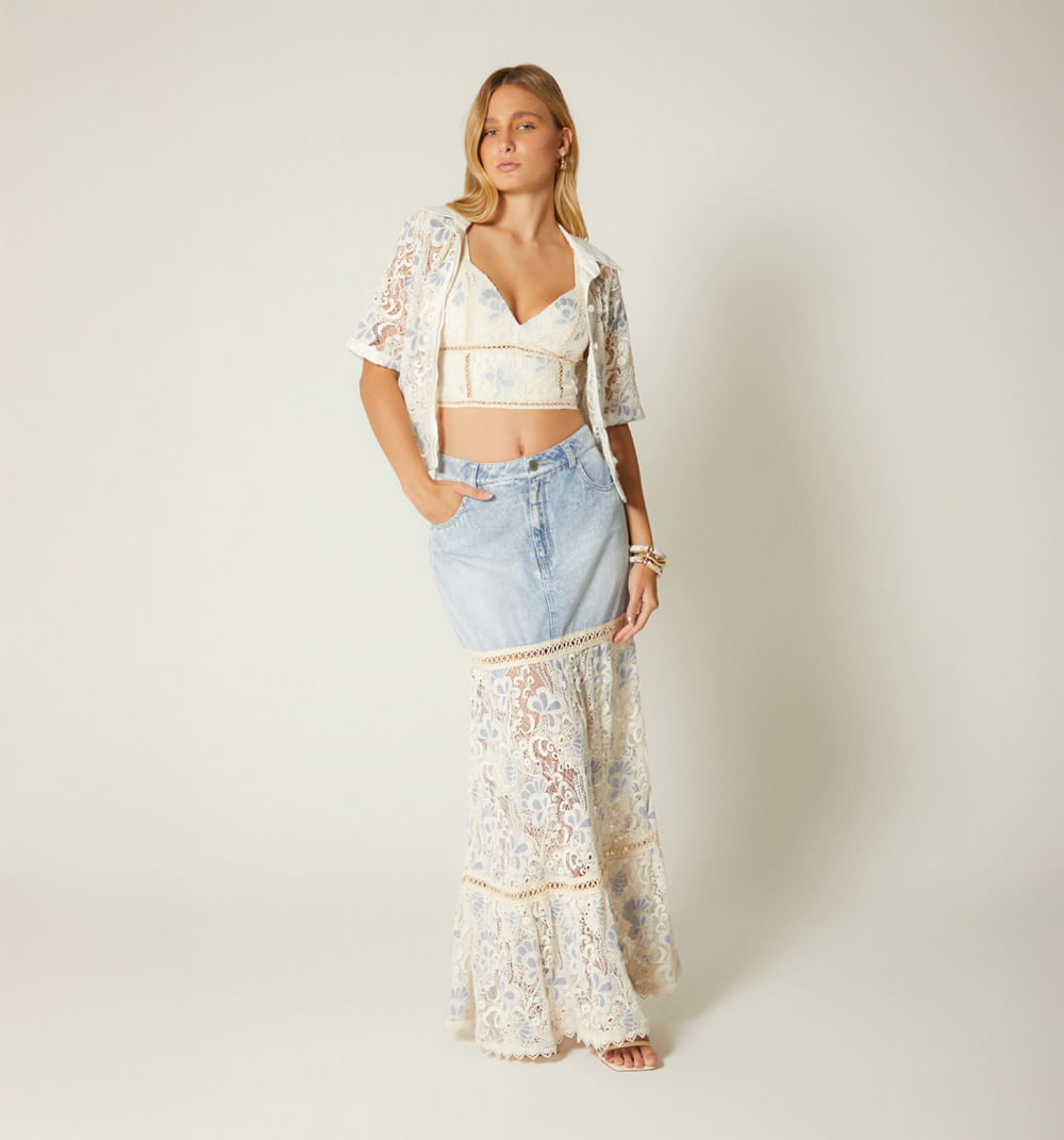 Falda larga denim combinacion crochet