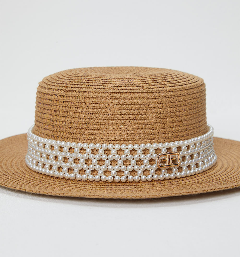 Sombrero canotier banda perlas