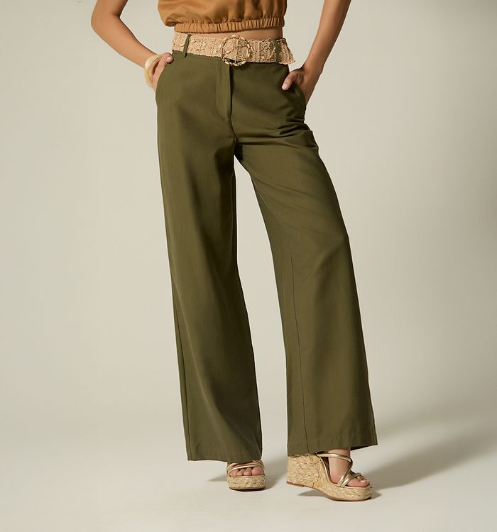 Pantalon palazo tiro alto con correa