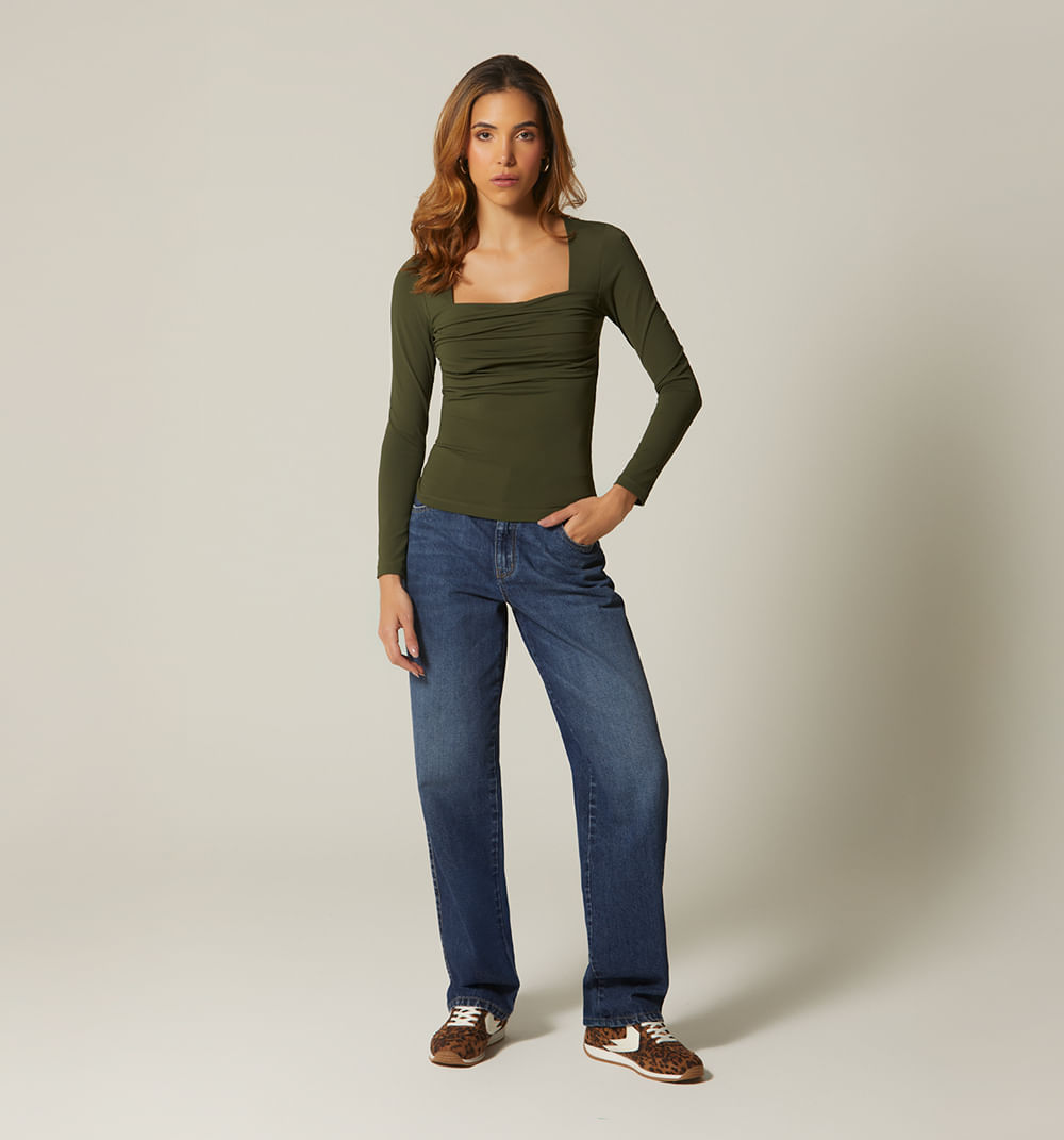 Blusa escote cuadrado manga larga