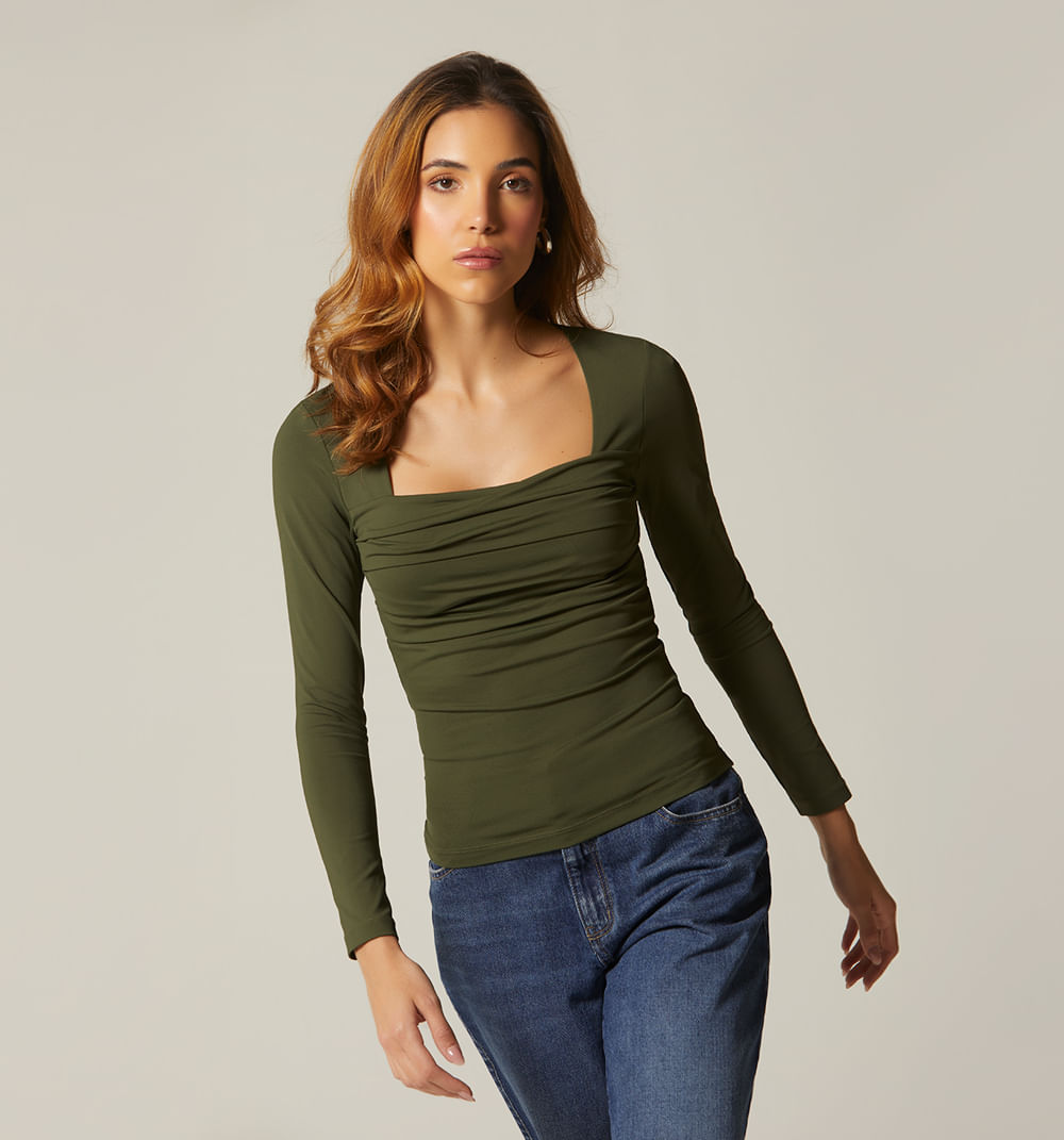 Blusa escote cuadrado manga larga