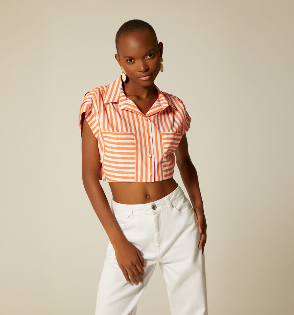 Blusa manga rodada prenses bolsillo