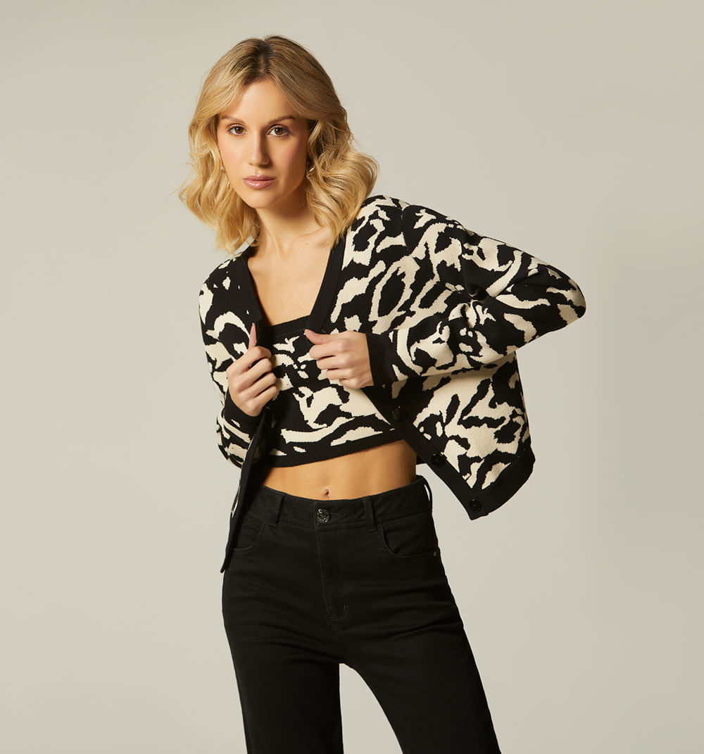 Cardigan estampado bi color