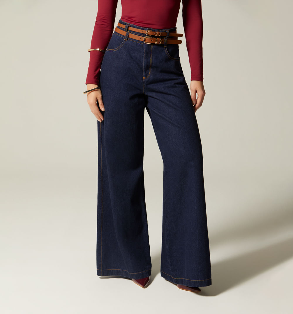 Jean palazo super alto doble correa