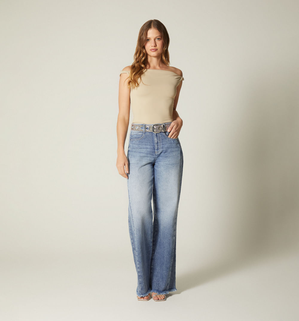 Jean bota recta tiro alto con correa