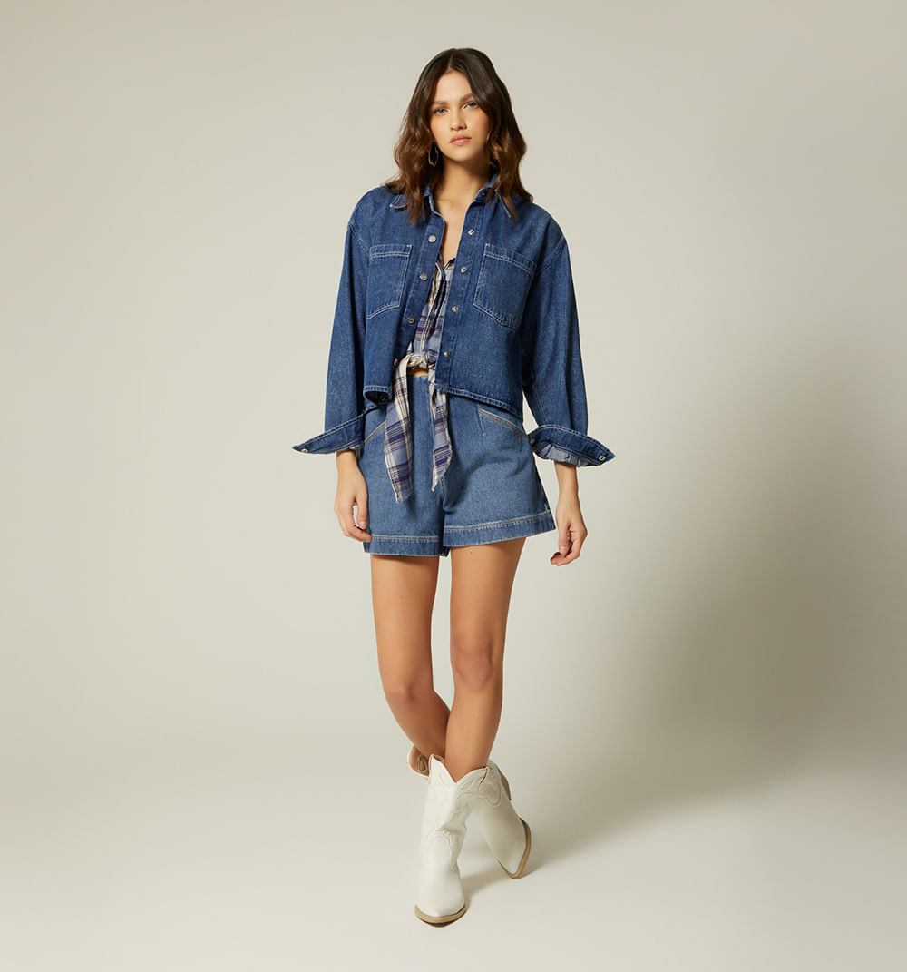 Blusa camisera manga larga con bolsillos