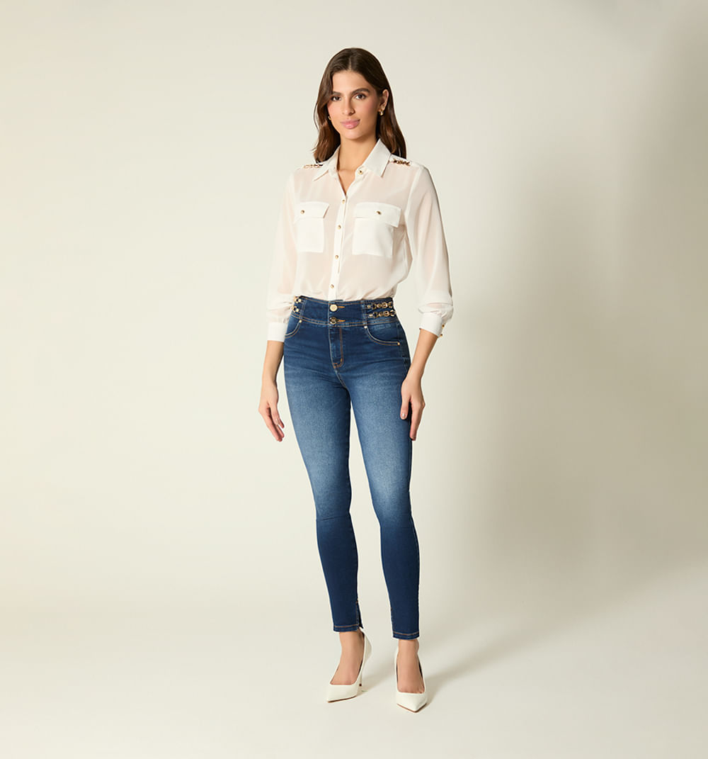 Jean ultraslim tiro alto con herrajes