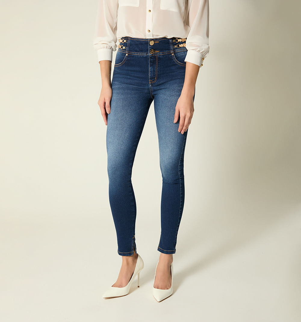 Jean ultraslim tiro alto con herrajes