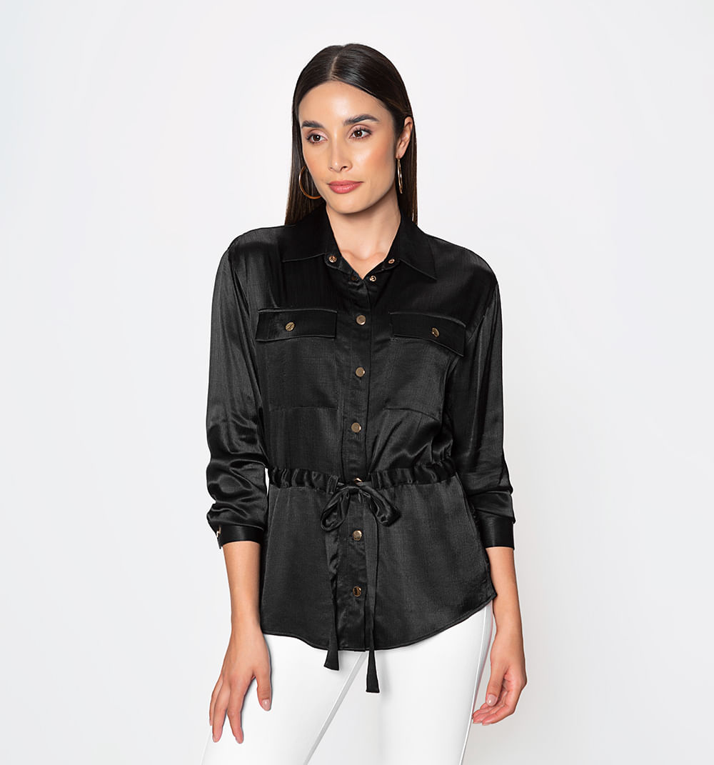 Blusa camisera manga larga con bolsillo