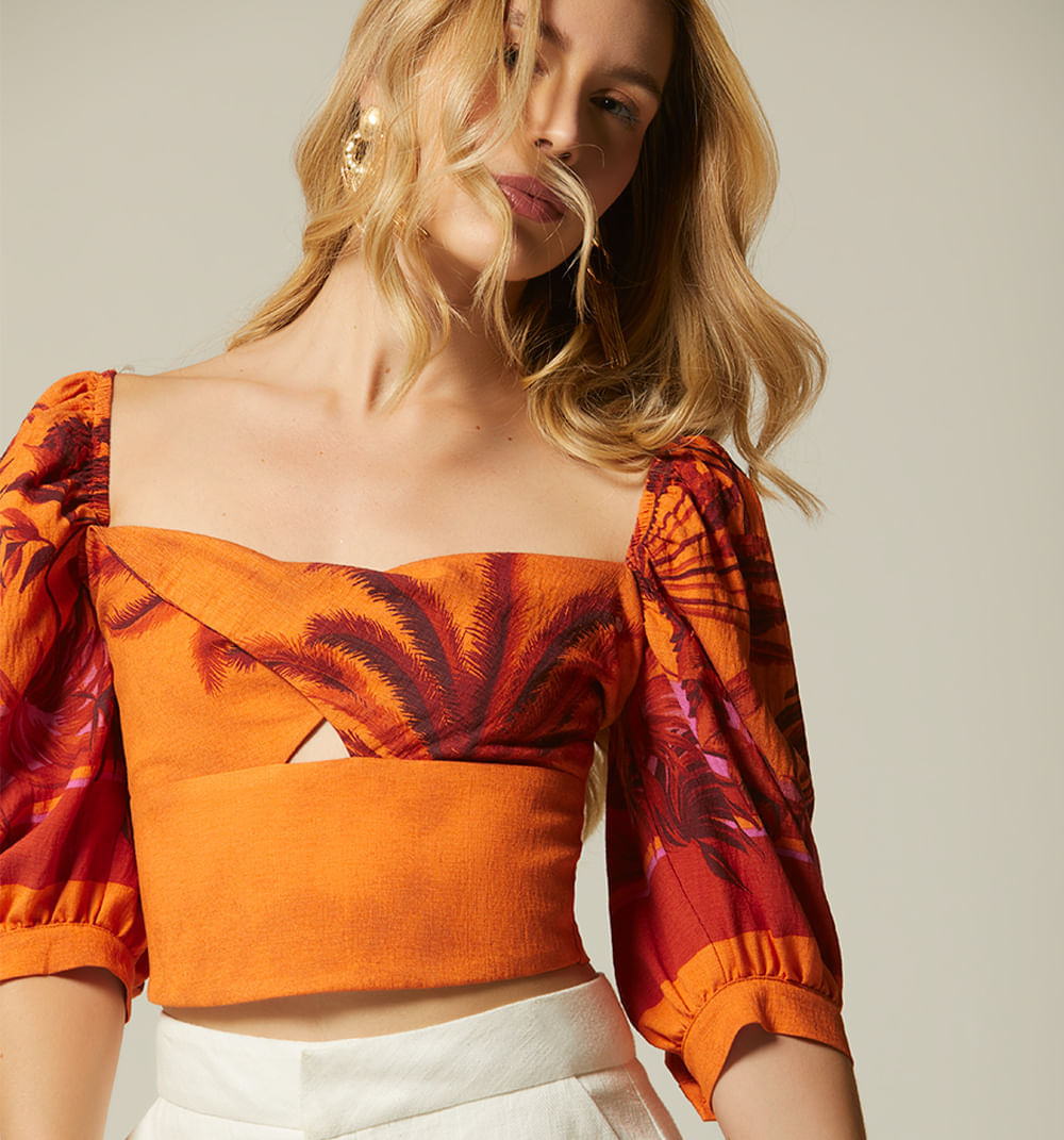 Blusa peplum manga corta