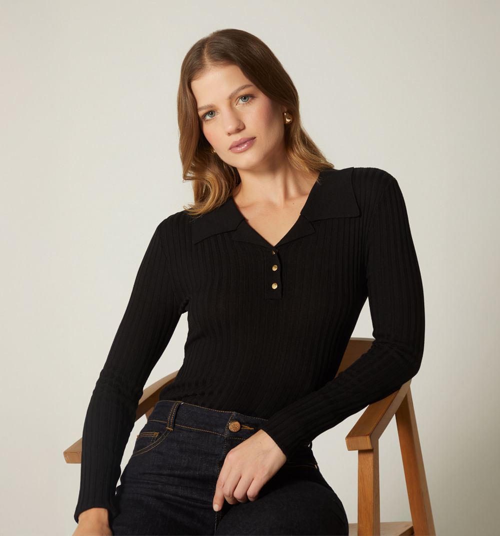 Buzo manga larga  cuello  polo