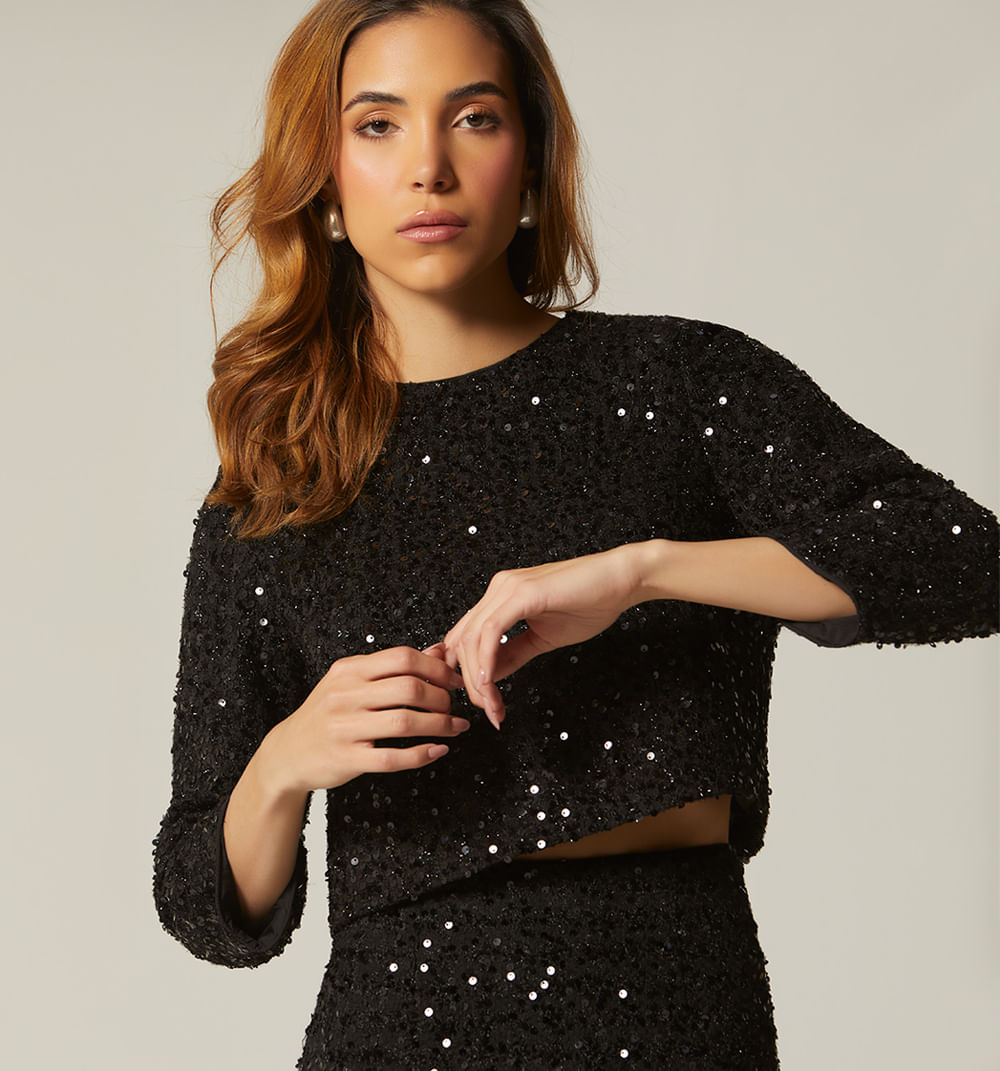 Blusa lentejuela cuello redondo
