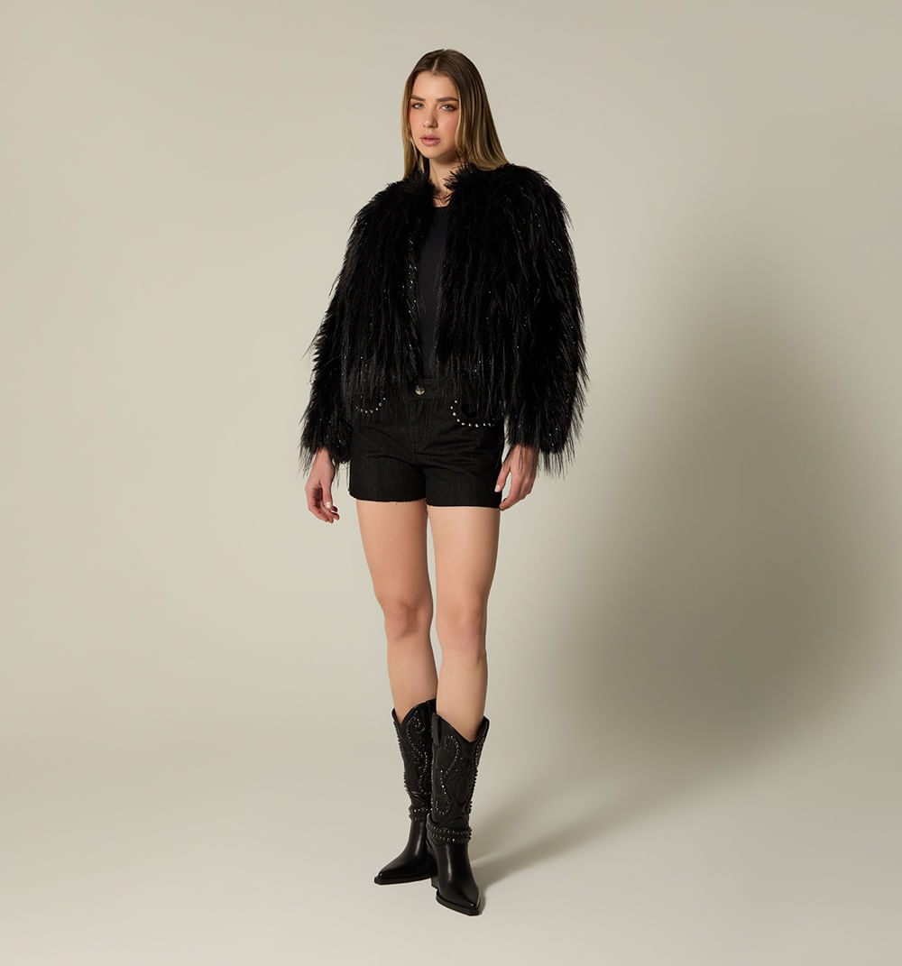 Chaqueta de pelos manga larga con cierre