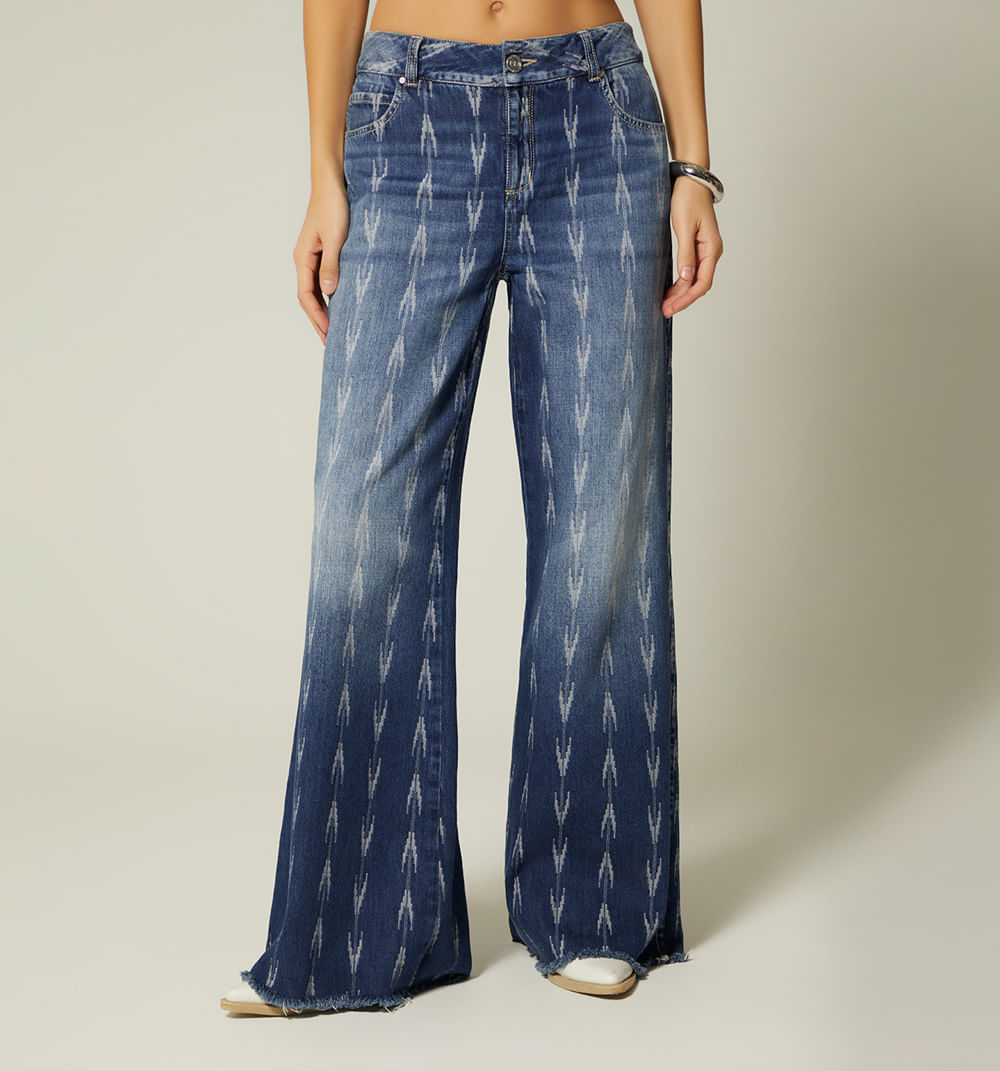 Jean wide leg tiro medio 5 bolsillos