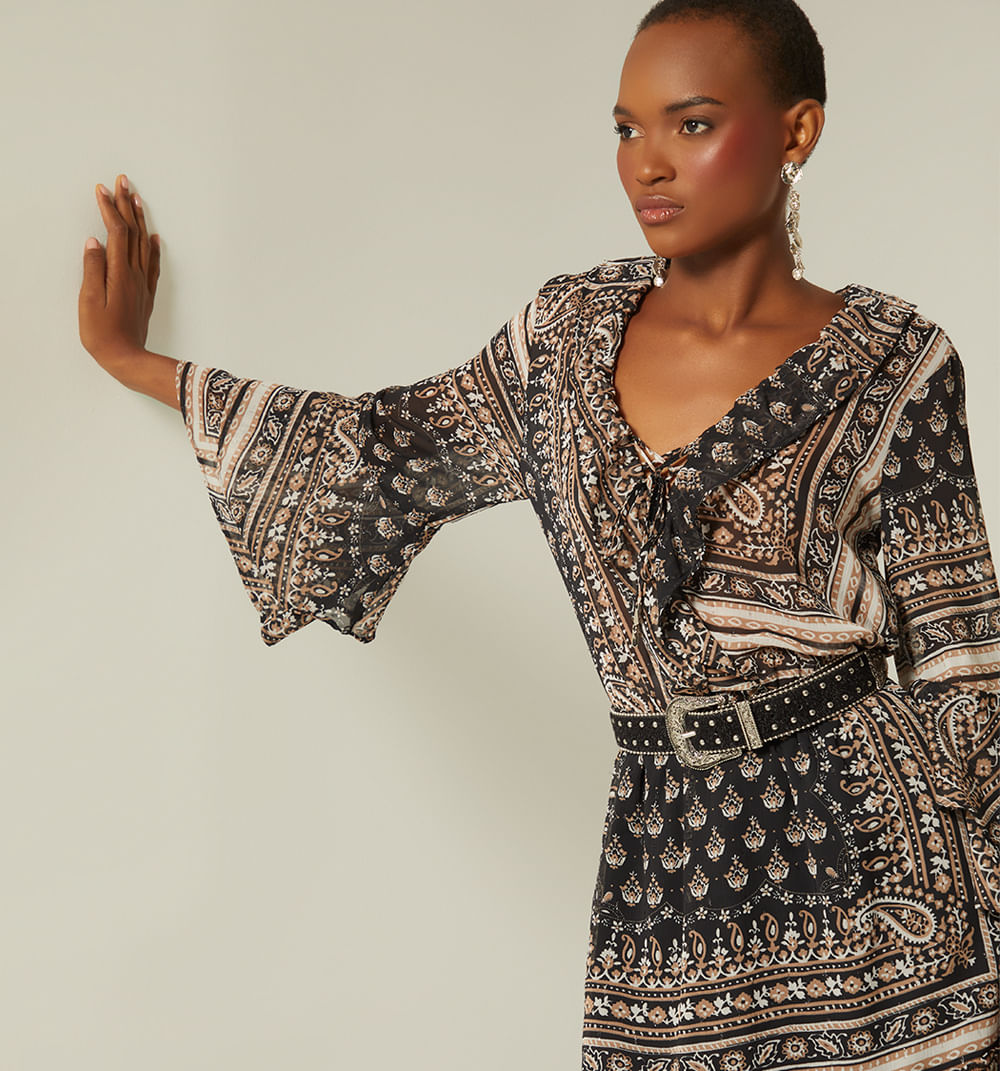 Vestido manga 3/4 con cinturon