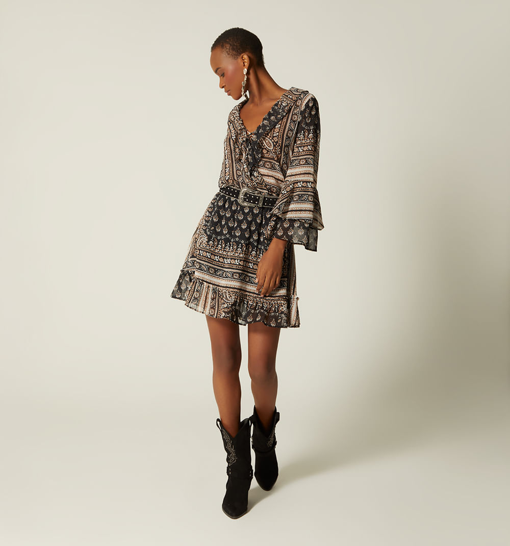 Vestido manga 3/4 con cinturon