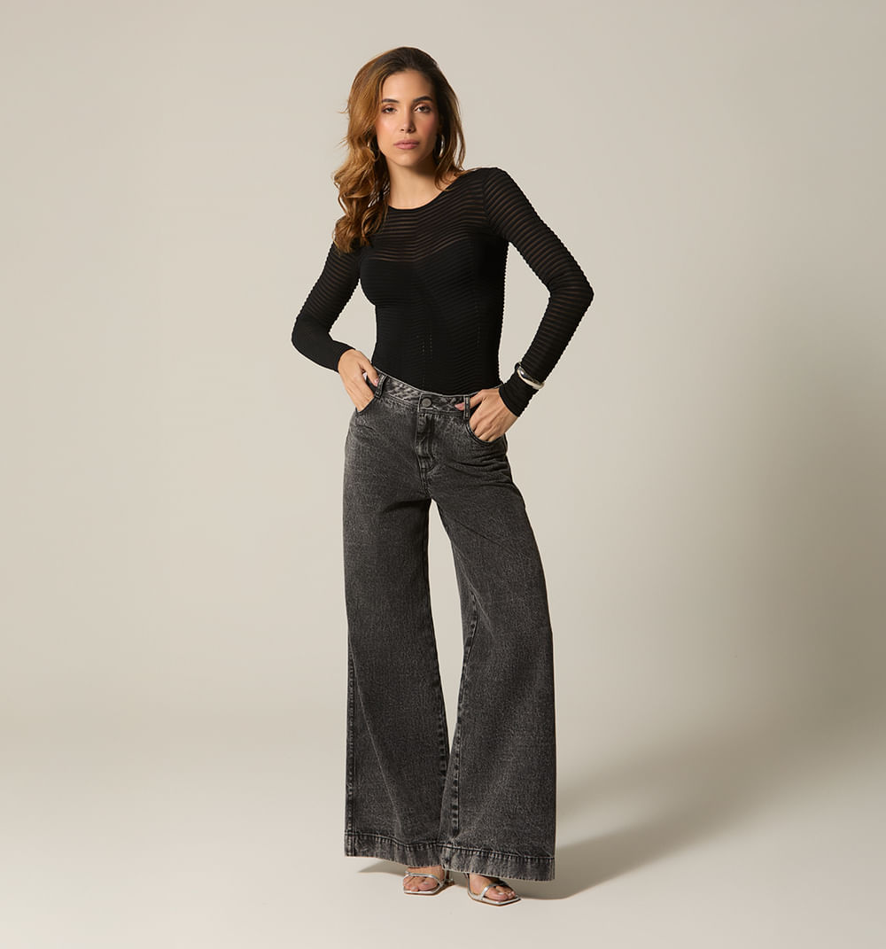 Body manga larga tejido