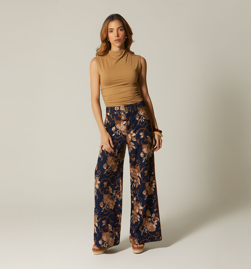 Jean palazo en jacquard con vivos