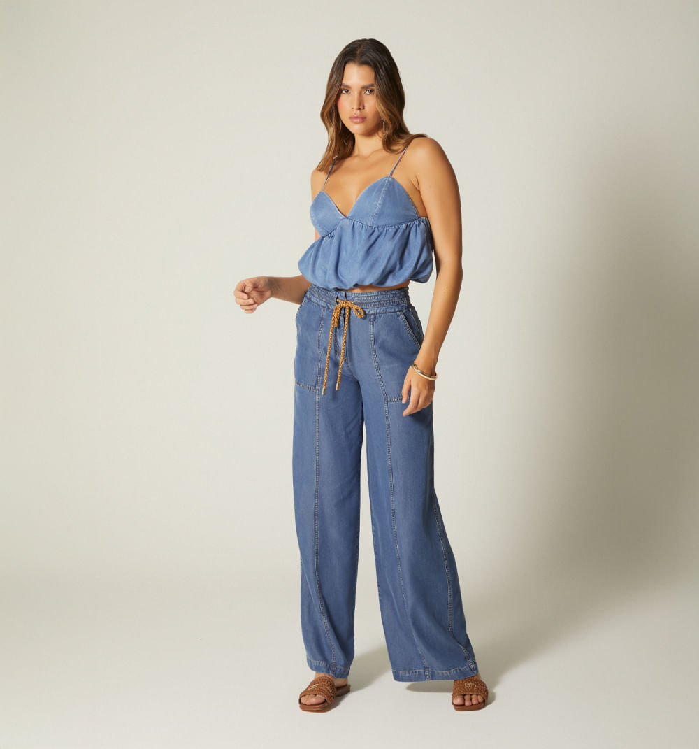 Jean palazo tiro alto alto con cordon