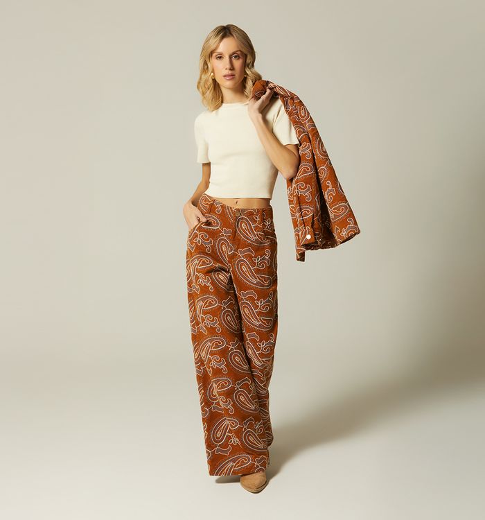 Pantalon palazo tiro alto en jacquard