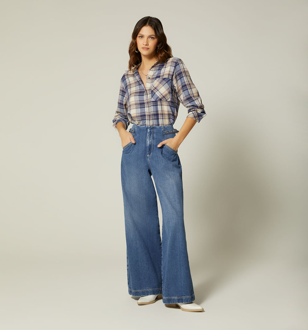 Jean palazo tiro super alto hebillas