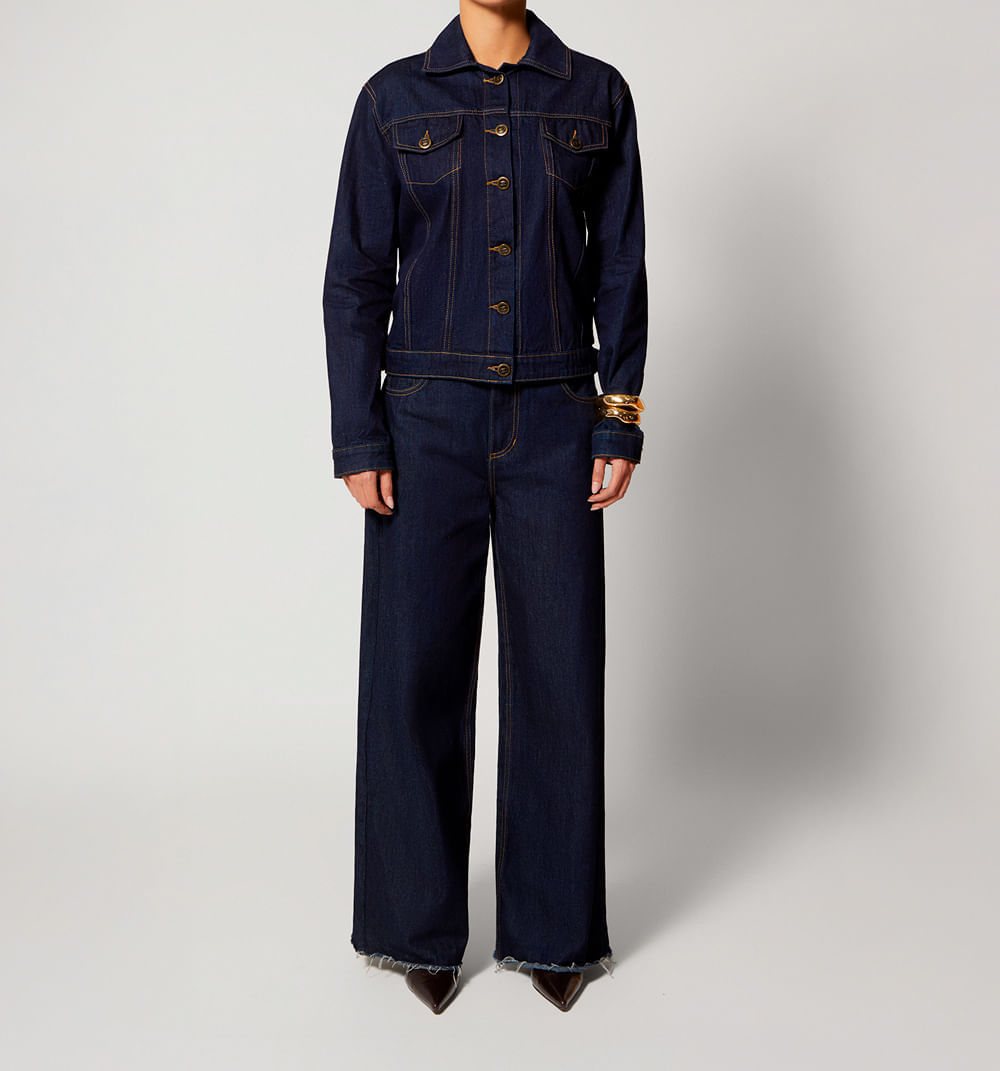 Chaqueta clasica larga raw denim