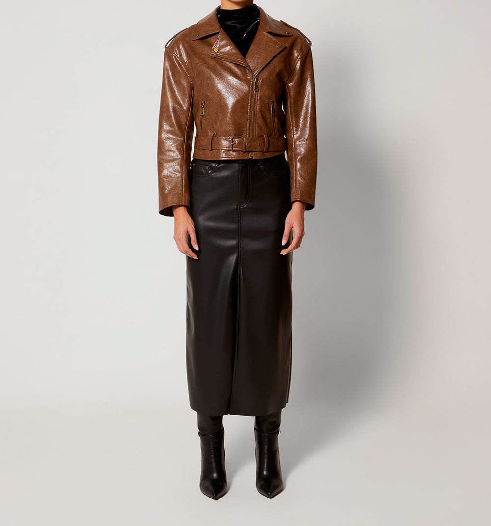 Chaqueta biker manga larga con cinturón