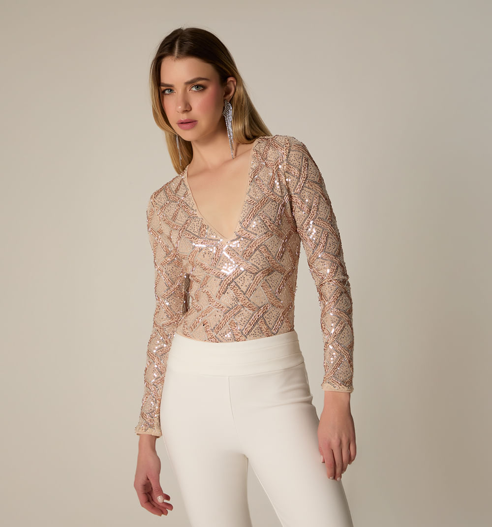 Body manga larga lentejuela
