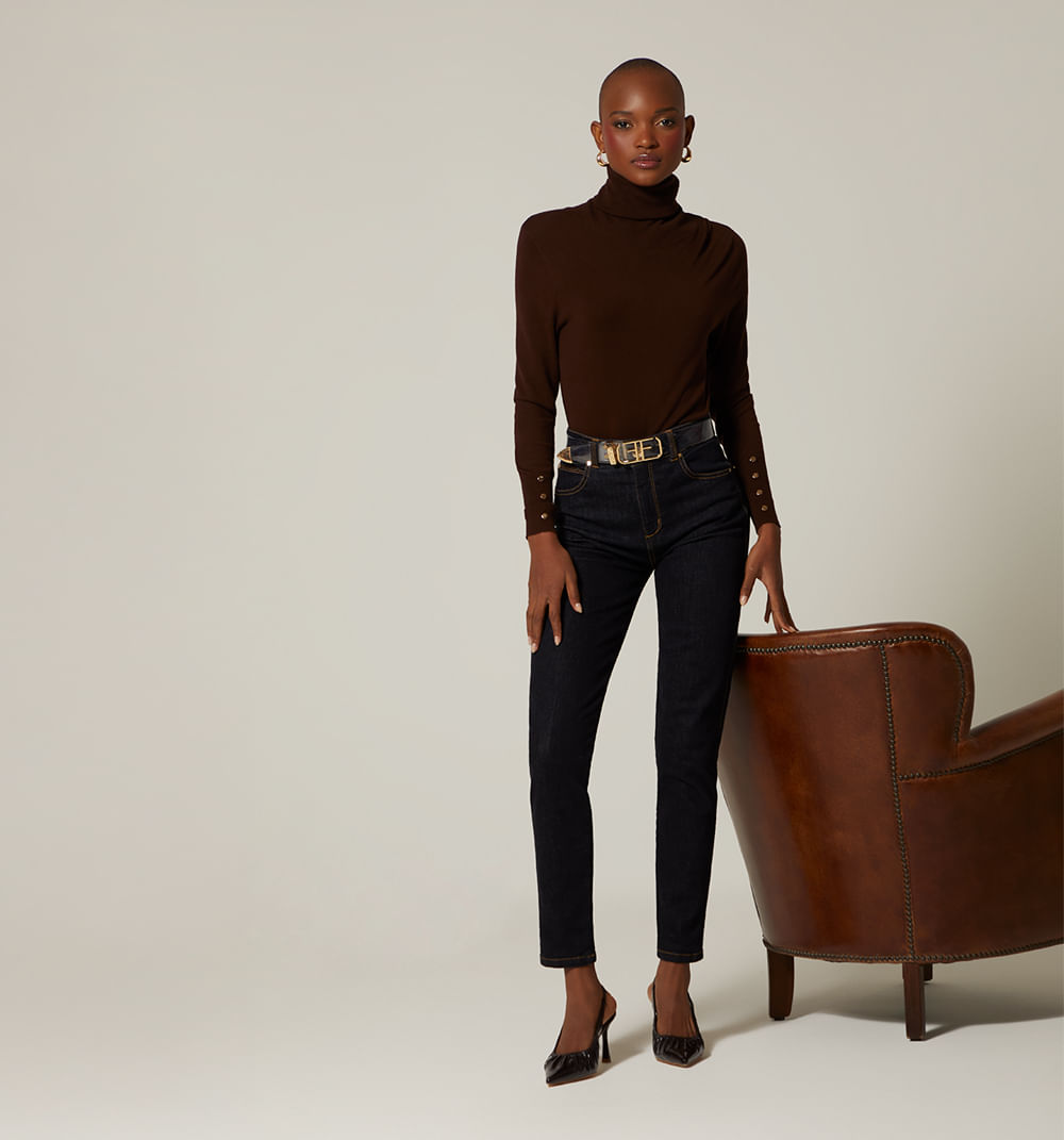 Jean  skinny tiro alto correa vinilo