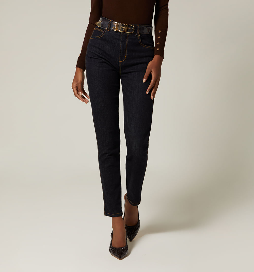 Jean  skinny tiro alto correa vinilo