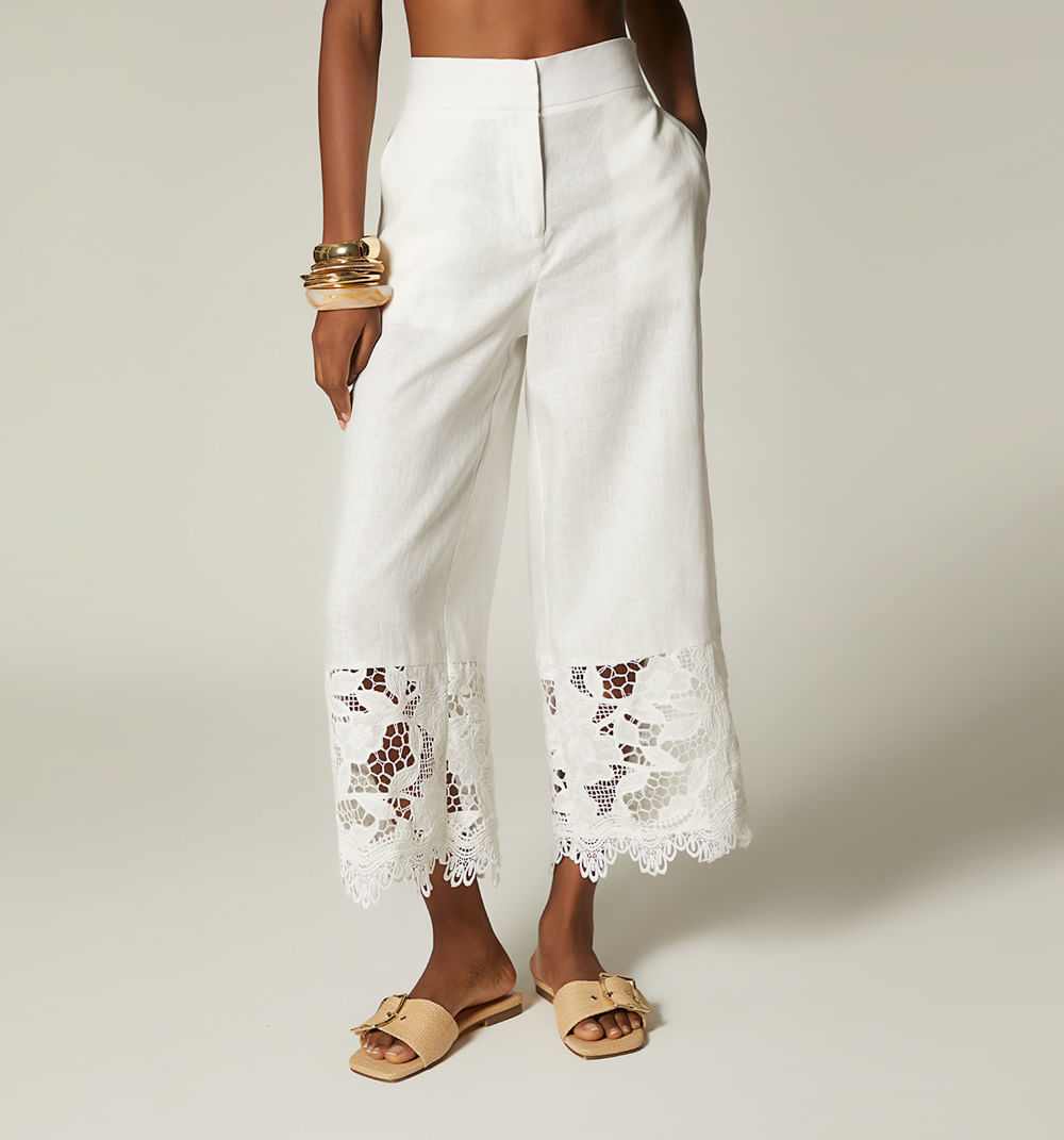 Pantalon cullote tiro alto con encaje