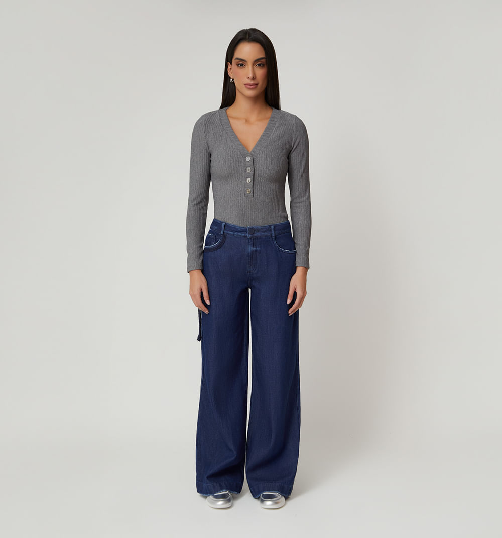 Jean wide leg alto con cintas