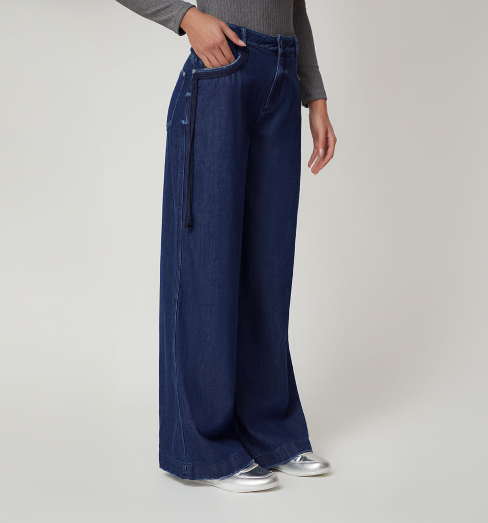 Jean wide leg alto con cintas