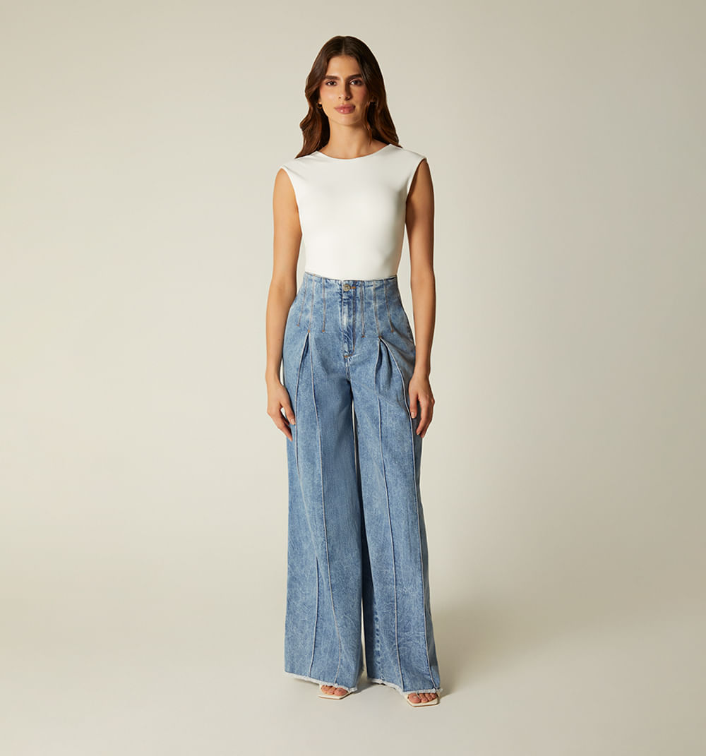 Jean palazo tiro super alto con pinzas