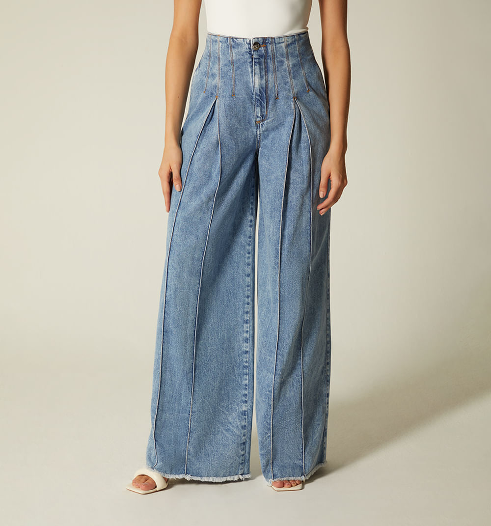 Jean palazo tiro super alto con pinzas