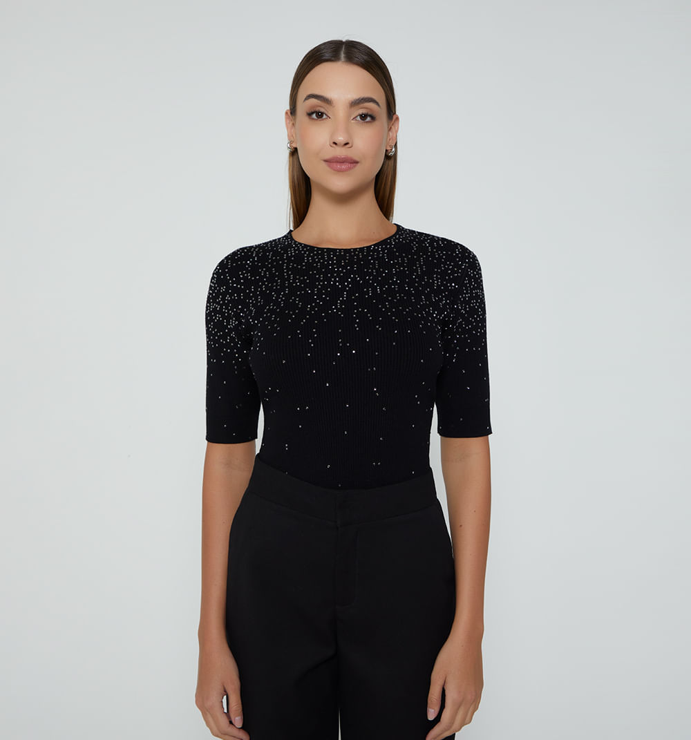 Blusa tejida cuello redondon con hotfix