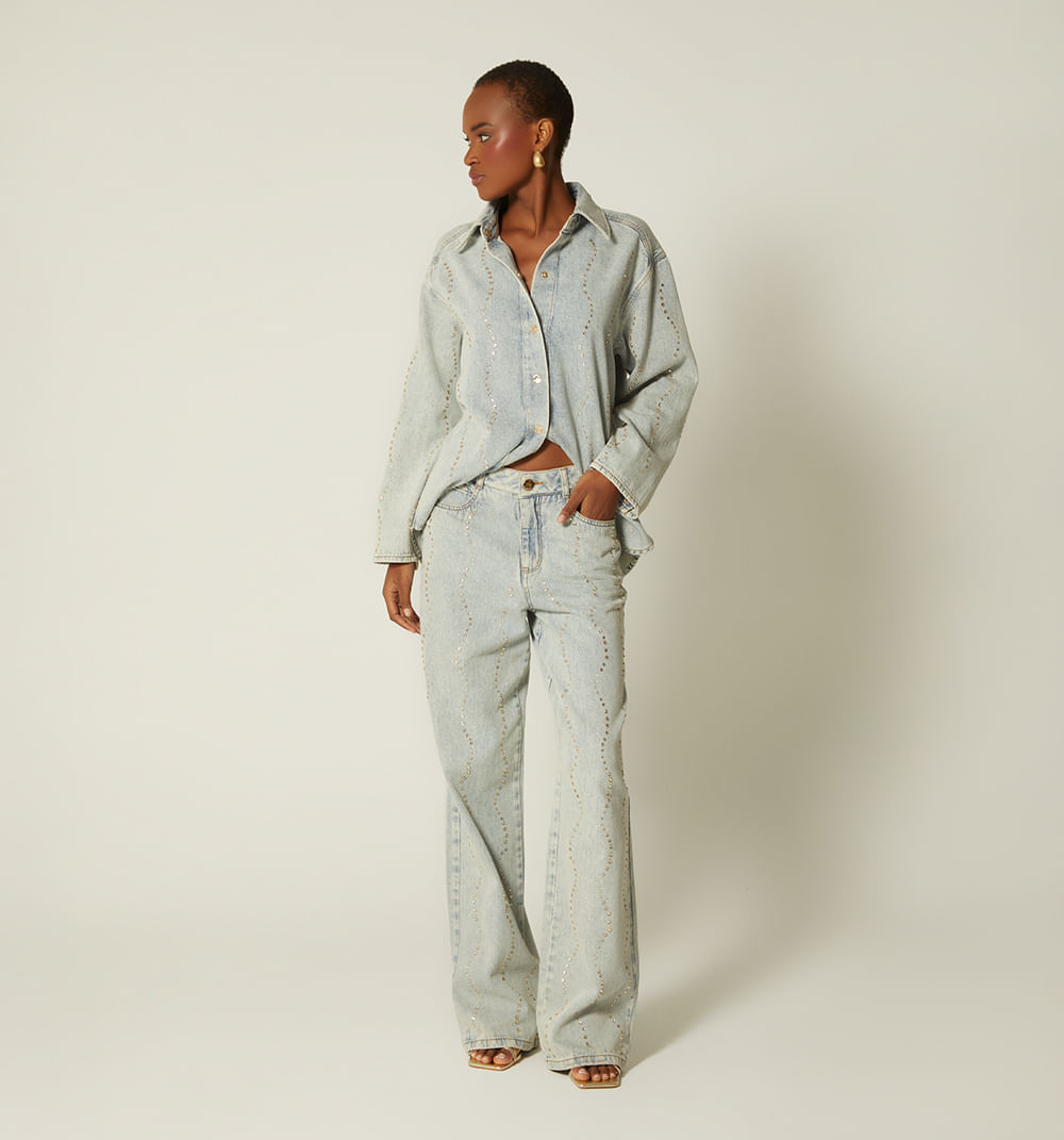 Blusa camisera manga larga cristales