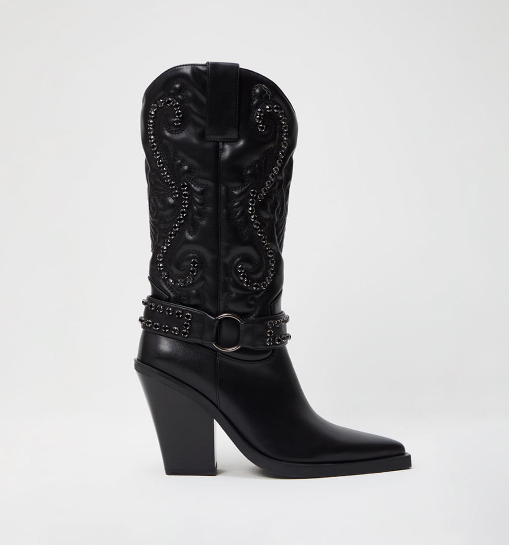 Bota caña alta western con pedreria