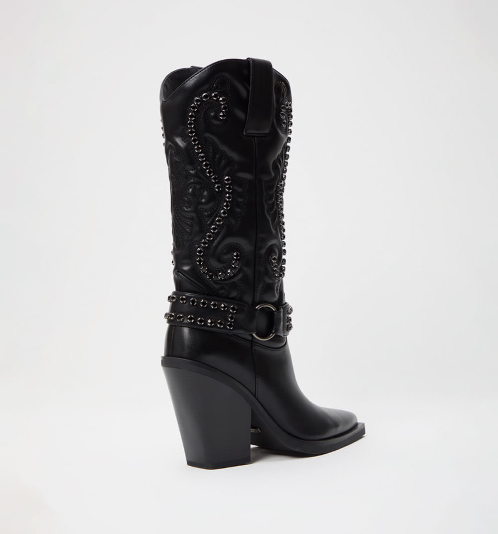 Bota caña alta western con pedreria