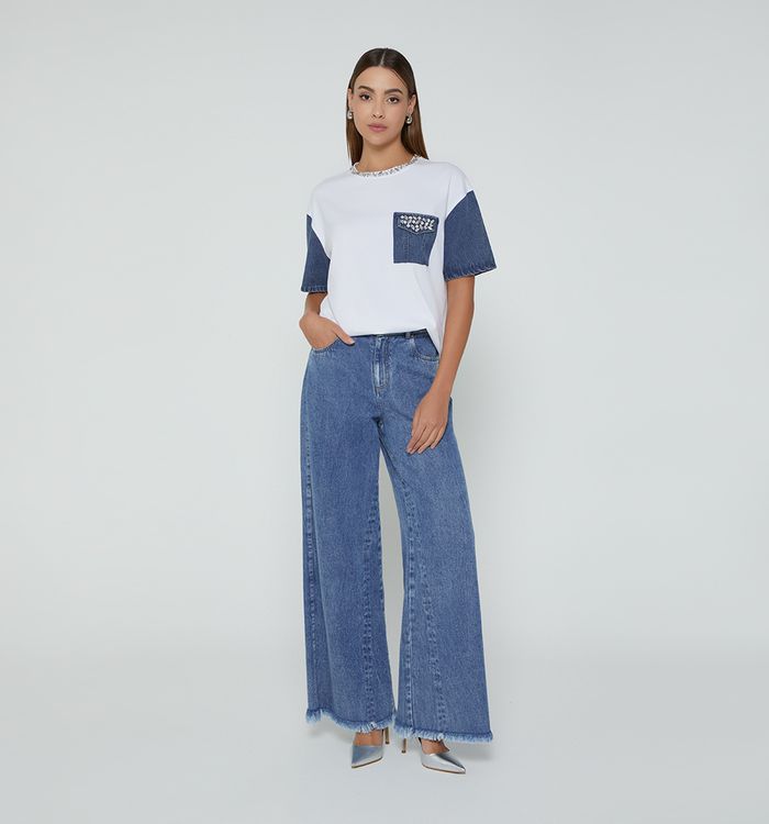 Camiseta manga corta con detalles denim