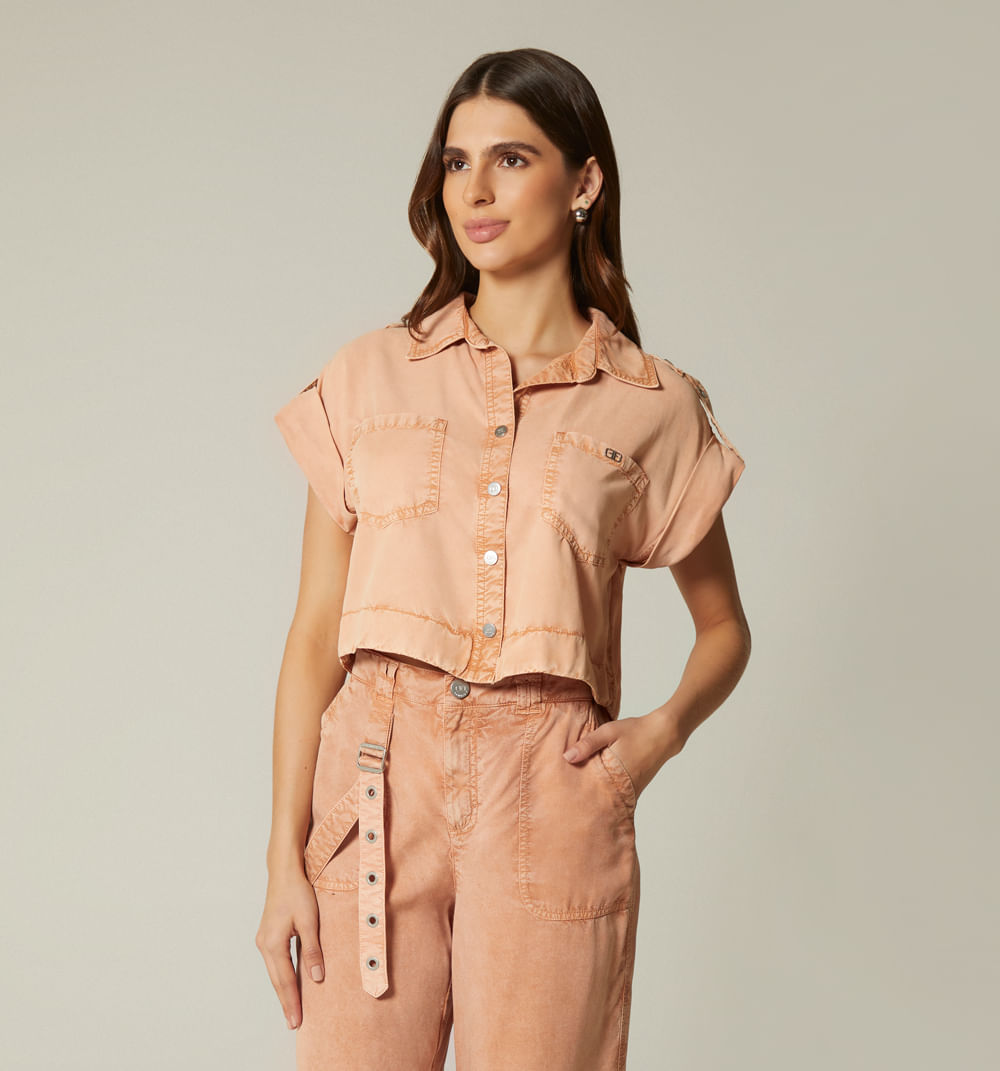 Blusa manga sisa con charreteras