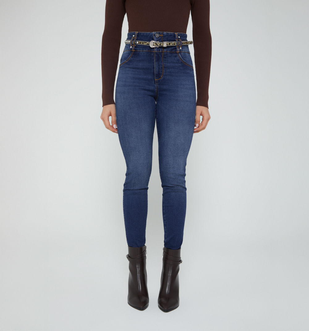 Jean ultraslim tiro super alto correa
