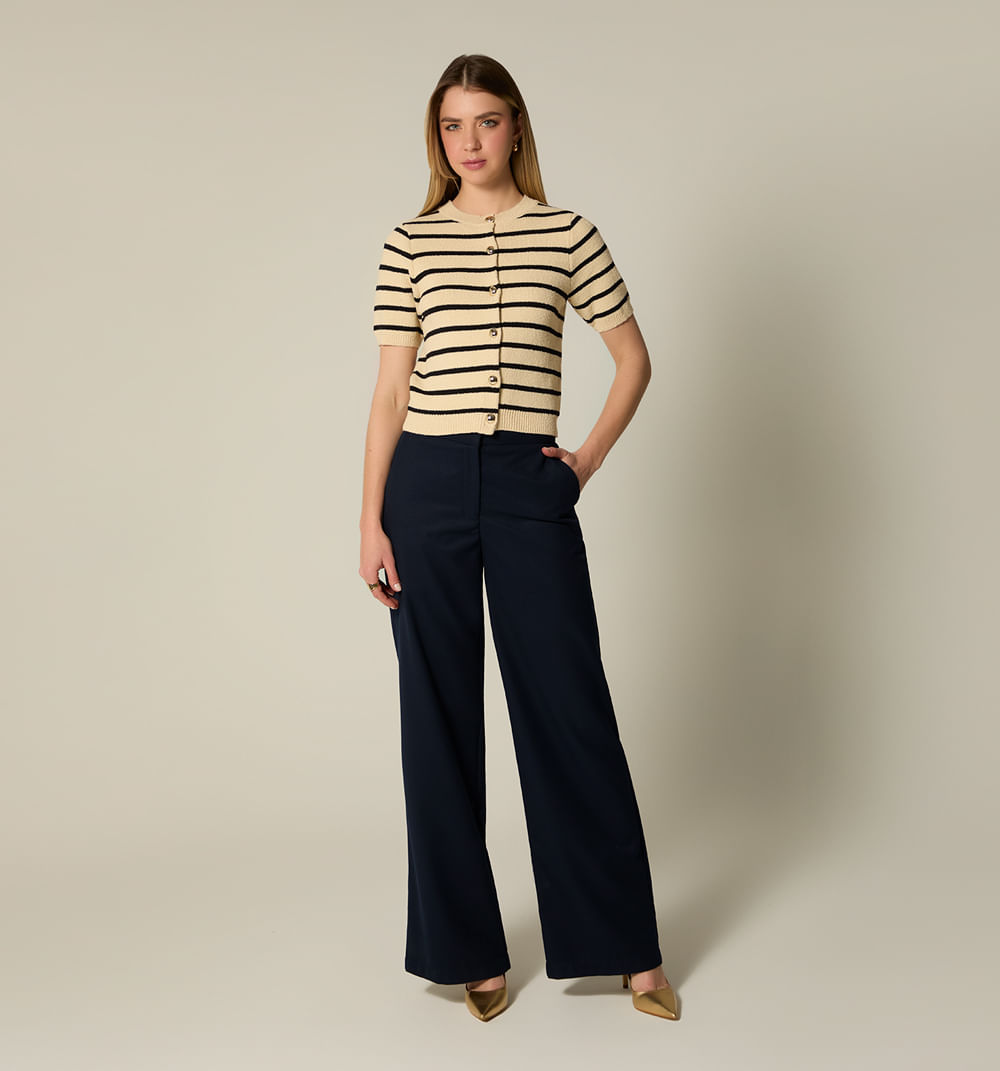 Blusa m/c rayas con botón joya