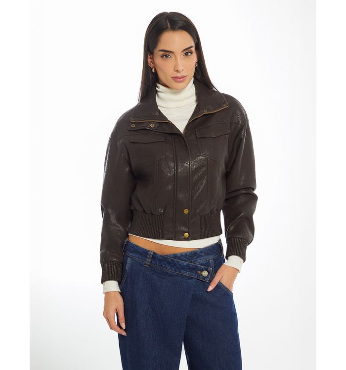 Chaqueta tipo biker cuello alto