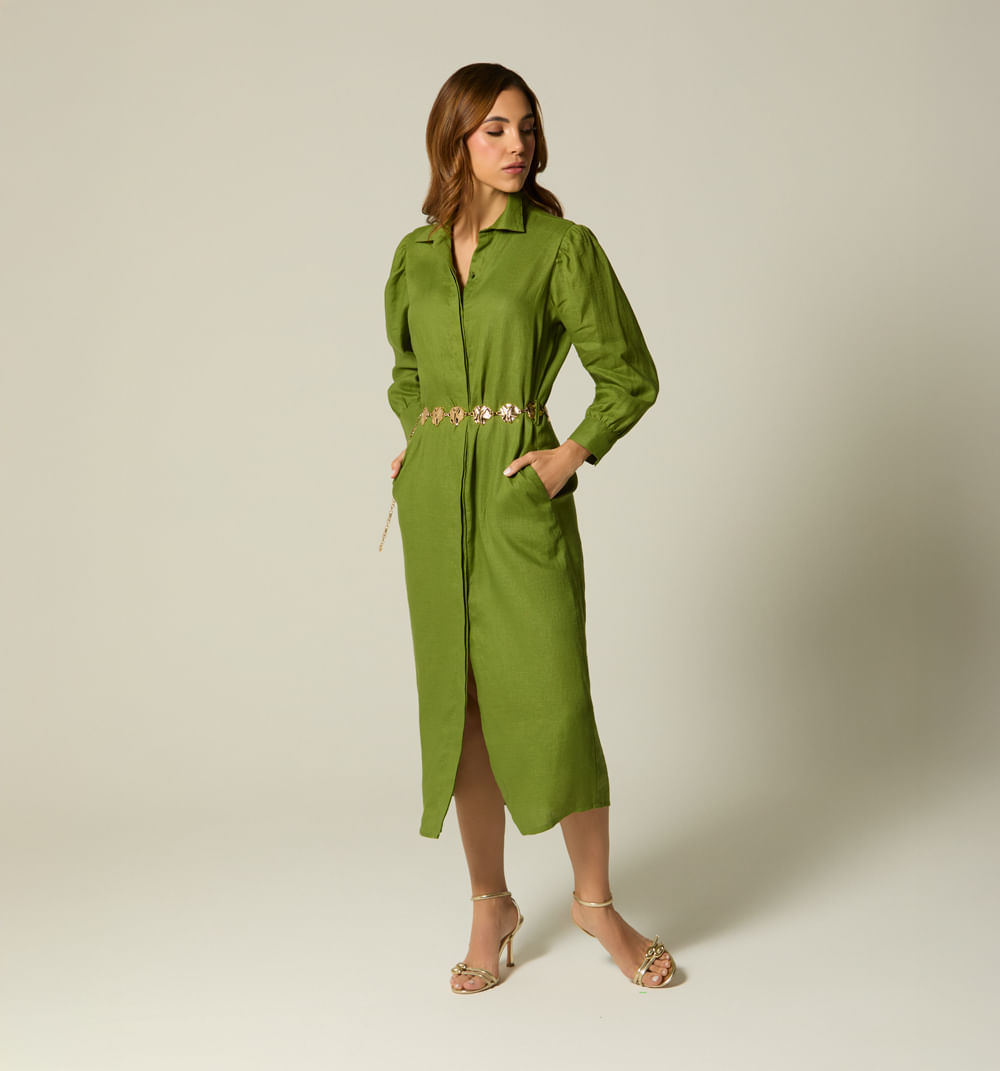 Vestido midi tipo camisero manga 3/4