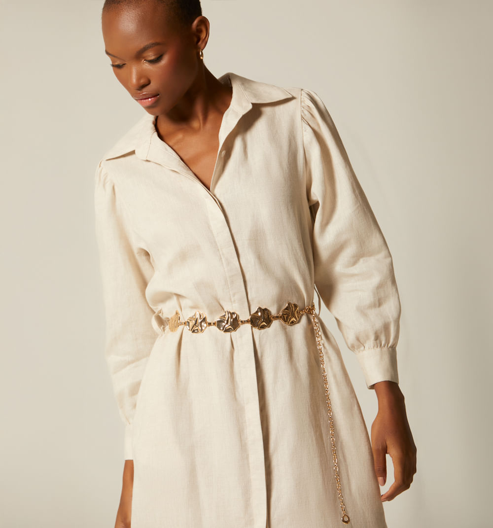 Vestido midi tipo camisero manga 3/4