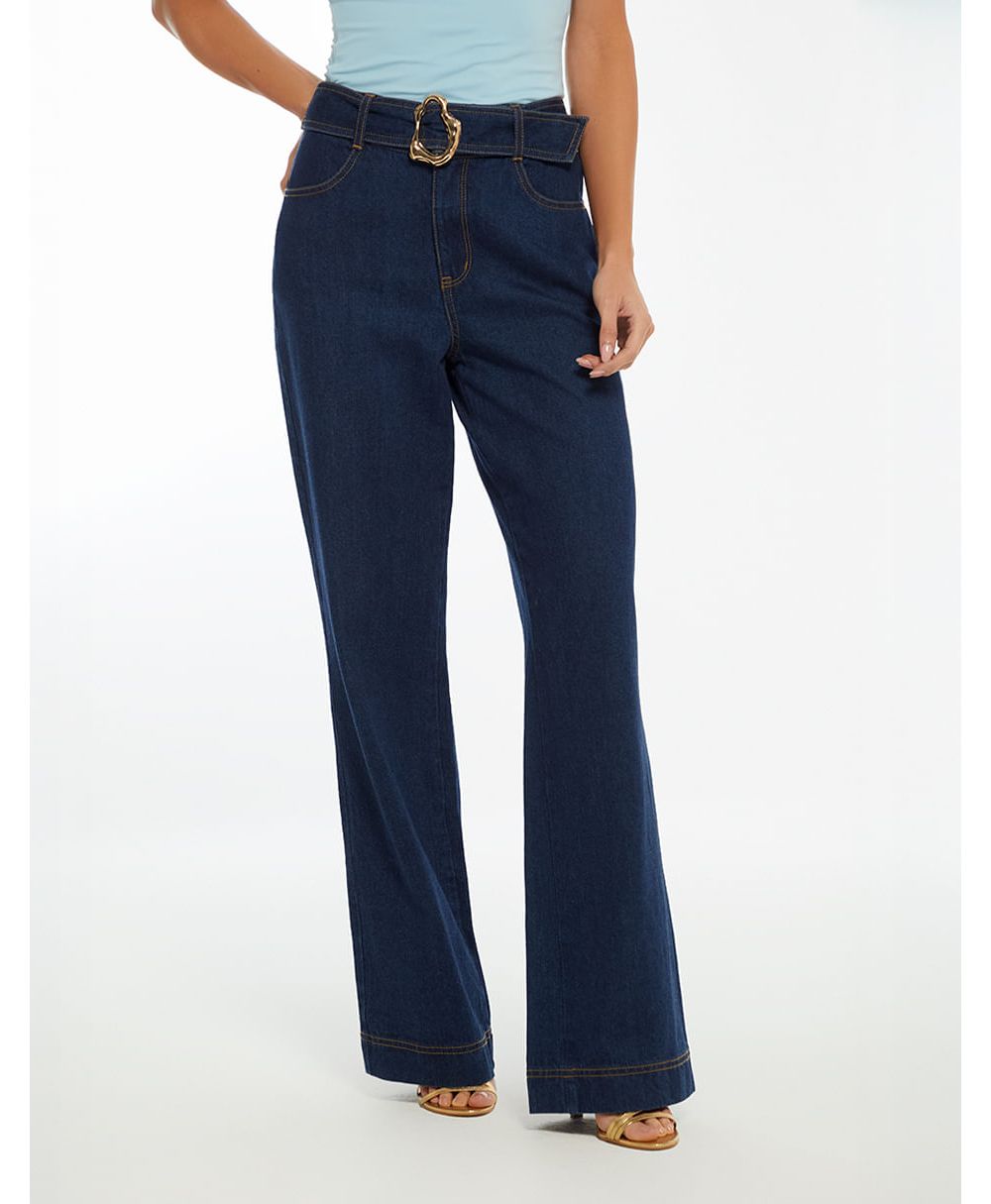 Jean recto medio cinturon con herraje