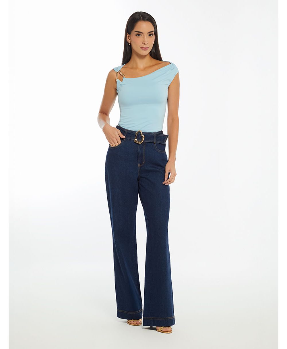 Jean recto medio cinturon con herraje