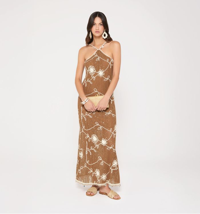 Vestido largo de tiras con insumos