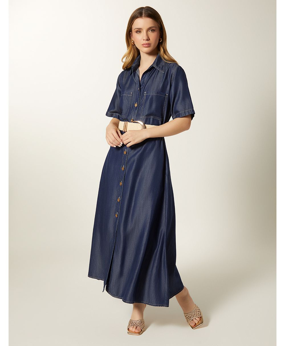 Vestido camisero midi manga corta